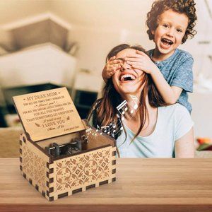 MY DEAR MOM - Hand Cranked Wooden Music Box with You Are My Sunshine tune